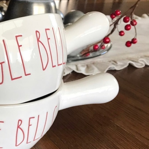 Rae dunn jingle bells soup crocks white with red lettering. All new htf